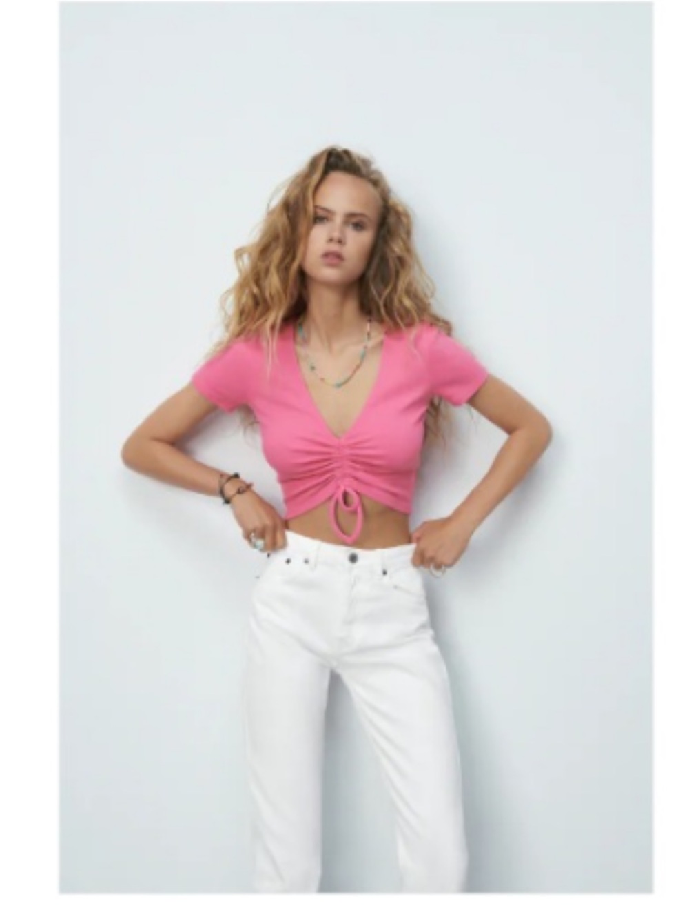 Pink Ruched Crop Top - Picture 4 of 4